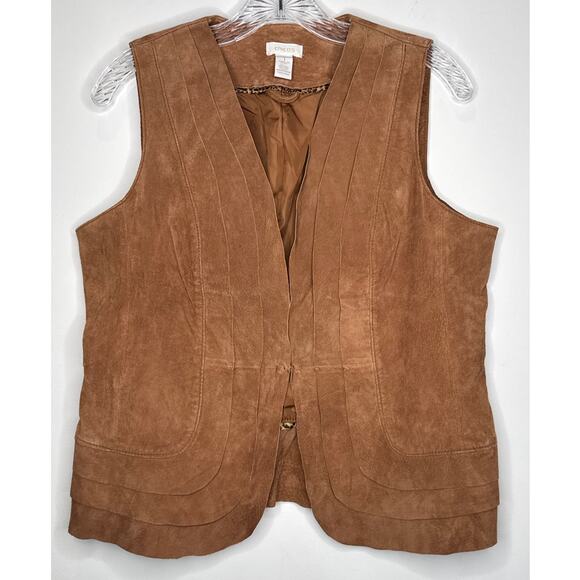 Chico’s Suede Leather Vest Brown Scalloped Hem western cowgirl Size 1 Medium - Picture 1 of 12